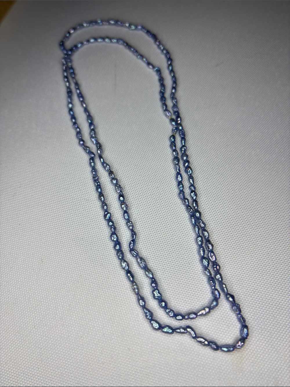 dainty blue purple, rice, pearl long necklace